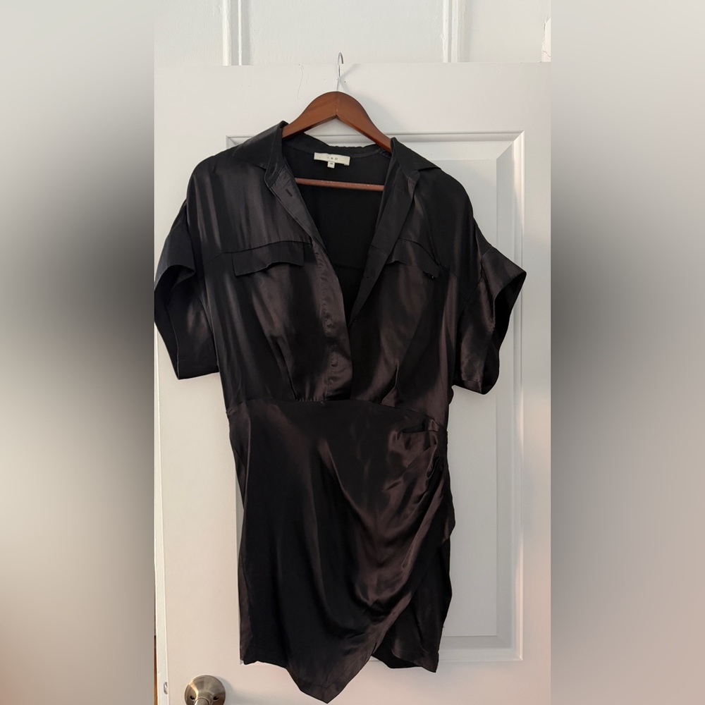 IRO Black Satin Short-Sleeve Wrap Top